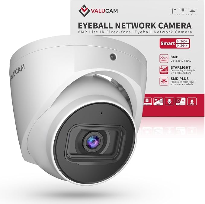 8MP IP Camera, DMSS/SmartPSS Lite, 4K PoE Turret Outdoor Starlight Camera with Mic Audio, Human/Vehicle Detection, IVS, Intrusion Tripwire Alarm, 2.8mm 125°Wide Angle, Metal IP67, H265+, 256GB