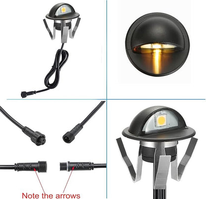 Sumaote 12V Low Voltage LED Deck Lights Kit, 6 Pcs Φ1.38in Half Moon Recessed Outdoor Step Lighting IP67 Waterproof Landscape Lights for Yard Garden Stair Decoration, Warm White LED Lighting
