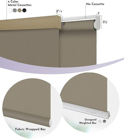 Graywind Motorized Roller Shade 100% Blackout Work with Alexa Google Waterproof Vinyl Fabric Remote Control Hardwired Window Shades Window Blinds, Customized Size (Coffee)