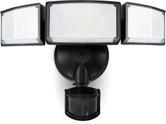 LUTEC 72W 7500LM LED Security Lights Motion Sensor Light Outdoor, 5000K Daylight, IP65 Waterproof, Dusk to Dawn, 3-Head Motion Detected Flood Light for Garage, Yard, Porch(Black)