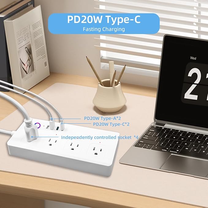 XENON Zigbee Smart Power Strip ,Surge Protector with 4 Individually Controlled AC Outlets and 4 USB Ports, Alexa and Google Home Compatible, 5ft Extension Cord, ETL Certified, 16A