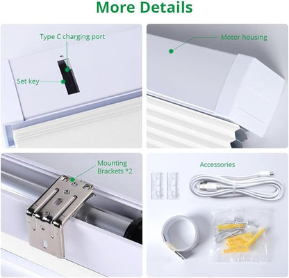 Motorized Cellular Shades with Remote Blackout Honeycomb Smart Blinds Options for Indoor Windows, Remote/Alexa/Matter Compatible, Easy DIY Installation (White)