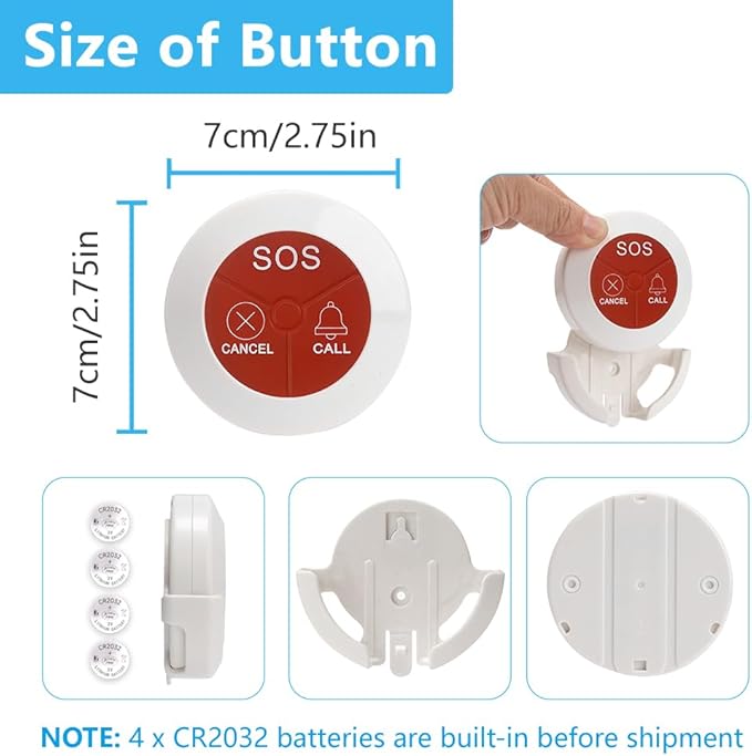 Nurse Call System Life Alert Systems Caregiver Pager 10 Emergency Bathroom Alarm Button for Patients Seniors 1 Elderly Monitoring for Hospital Clinic Nursing Home