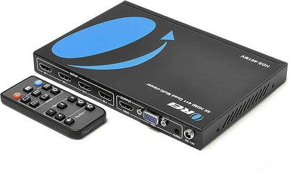 OREI Quad Multi HDMI Viewer 4 in 1 Out HDMI Switcher 4 Ports Seamless Switcher and IR Remote Support 4K @ 30Hz 1080P for PS4/PC/DVD/Security Camera, VGA Output - HDS-401MV