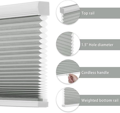Changshade Cordless Cellular Shades Light Filtering Custom Size, Honeycomb Door Indoor Window Blinds 1.5 inch Cell Easy Install for Home, Office, Living Room, Bedroom, Bathroom, Nursey, Grey