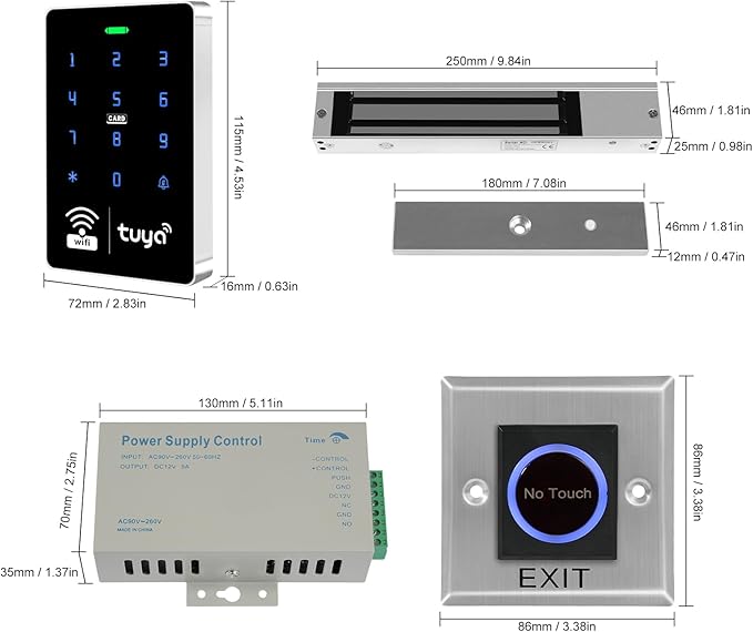 Tuya Smart Access Control System, Wireless Entry System with 280KG Magnetic Lock & RFID Key Fobs,No Wiring DIY Installation, Remote Control, for Home Gate/Business Security