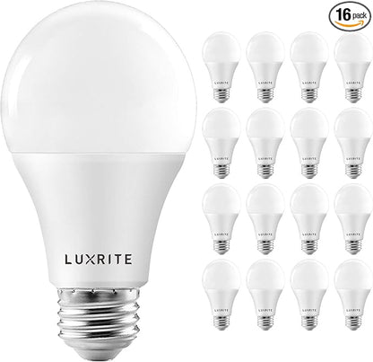 LUXRITE A19 LED Light Bulbs 100 Watt Equivalent Dimmable, 5000K Bright White, 1600 Lumens, Enclosed Fixture Rated, Standard LED Bulbs 15W, Energy Star, E26 Medium Base - Indoor and Outdoor (16 Pack)