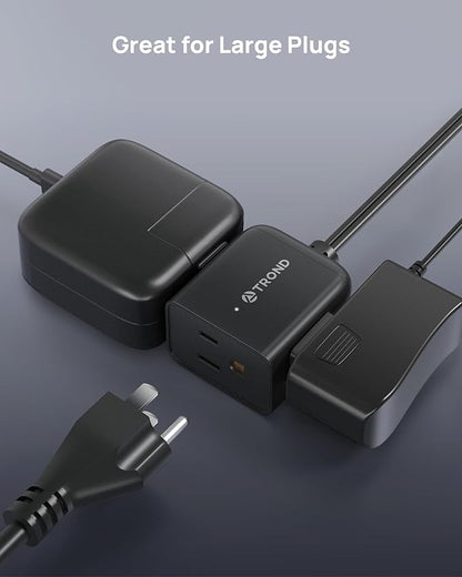 TROND Polarized 2 Prong to 3 Prong Outlet Adapter with 6 Inch Cord, Small 3 Way Outlet Extender No Blocking, Two Prong Flat Plug for Non-Ground Socket in Old Home Office Hotel Behind Furniture, Black