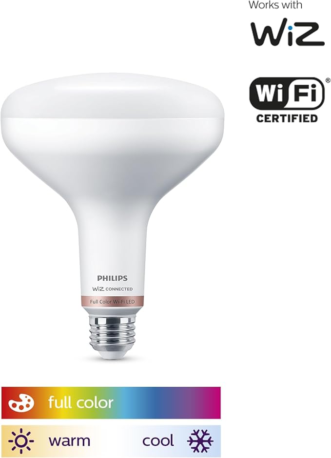 Philips Smart 65-Watt BR40 Color Flood Light Bulb 4-Pack, Frosted, Dimmable, 110º Beam Angle, E26 Medium Base