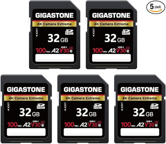 【5-Years Data Recovery】 GIGASTONE 32GB SD Card 5-Pack, 4K Camera Extreme, A2 V30 SDHC Memory Card 4K Full HD Video Compatible with SPYPOINT TACTACAM Trail Camera