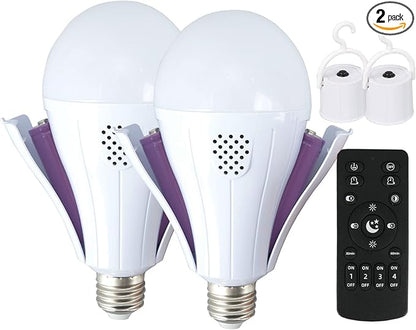 Rechargeable Emergency Smart Light-Bulbs with Remote,Removable Battery Light Bulb,3 Color and Dimmable 1200mAh 12W E27 LED Light Bulbs for Home, Camping, Tent,Pack of 2