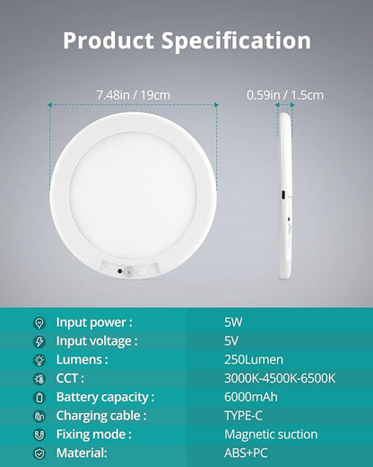 wowatt 2Pcs Battery Operated Ceiling Lights Rechargeable Motion Sensor Light Indoor Wireless Shower Light with Remote 3000K 4500K 6500K 7.48in Dimmable Timing Motion Activated Lamp for Closet Shower