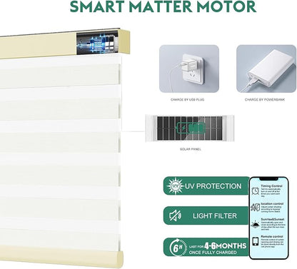 Motorized Zebra Blinds with Remote [Dual Layer + Light Filtering] 60% Blackout Smart Shades for Indoor Windows, Alexa Google and HomeKit Compatible, Customized Size, Woven Oat