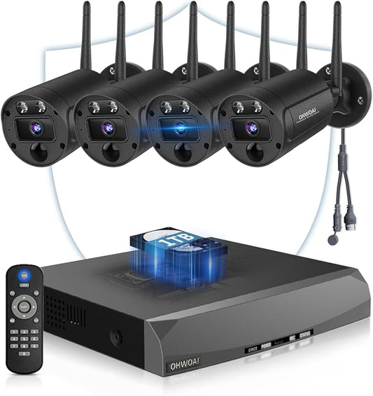《130° Wide Angle & 4K Ultra HD》 Security Cameras Wireless Outdoor, Home WiFi Video Security System, Wireless IP Camera Surveillance DVR Kits