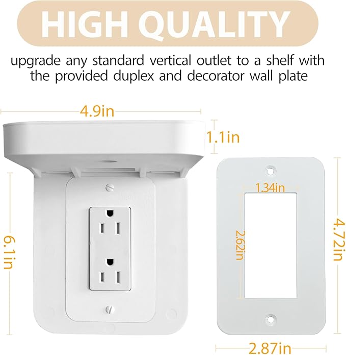 Outlet Shelf Holder Fit for Decorator Receptacle, Bathroom Decor Built-in Cable Management,Space Saving Homepod Mini,Google Home/Echo/Smart Speakers/Electric Toothbrush/Cell Phone (Decora)