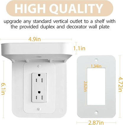 Outlet Shelf Holder Fit for Decorator Receptacle, Bathroom Decor Built-in Cable Management,Space Saving Homepod Mini,Google Home/Echo/Smart Speakers/Electric Toothbrush/Cell Phone (Decora)