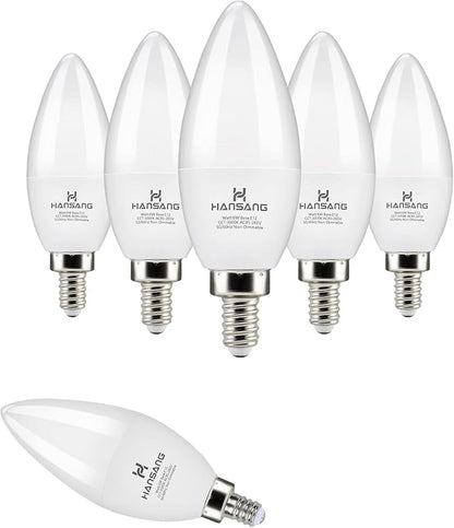 E12 LED Candelabra Bulbs 3000K Soft White 6W 60Watt Equivalent, B11 Ceiling Fan Light Bulbs Small Base, C37 Type B Light Bulb for Chandelier, 600 Lumen, Non-dimmable, 6 Pack