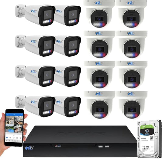 GW Security NDAA & TAA Business Quality Professional 12MP NVR 16 Channel Security Camera System, Face Recognition & LPR, 2 Way Audio, 16x 4K 8MP Full-Time Color PoE IP Cameras, 16CH Commercial NVR 4TB