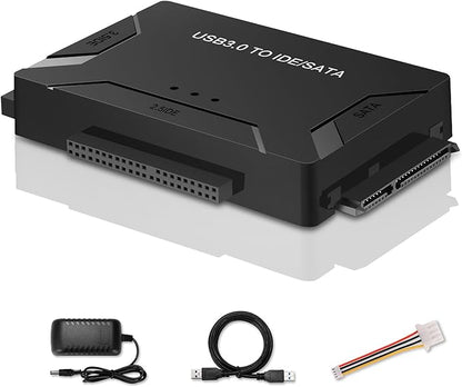 Hard Drive Reader, USB 3.0 to IDE and SATA Adapter External Hard DriveConverter for Universal 2.5/3.5 HDD/SSD Hard Drive Disk Includes 12V Power Adapter, Support 6TB - Black
