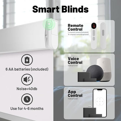 Motorized Blinds with Remote, Blackout No Drill Cordless Smart Roller Shades, Automatic Blinds for Windows, White,23" W x 72" H