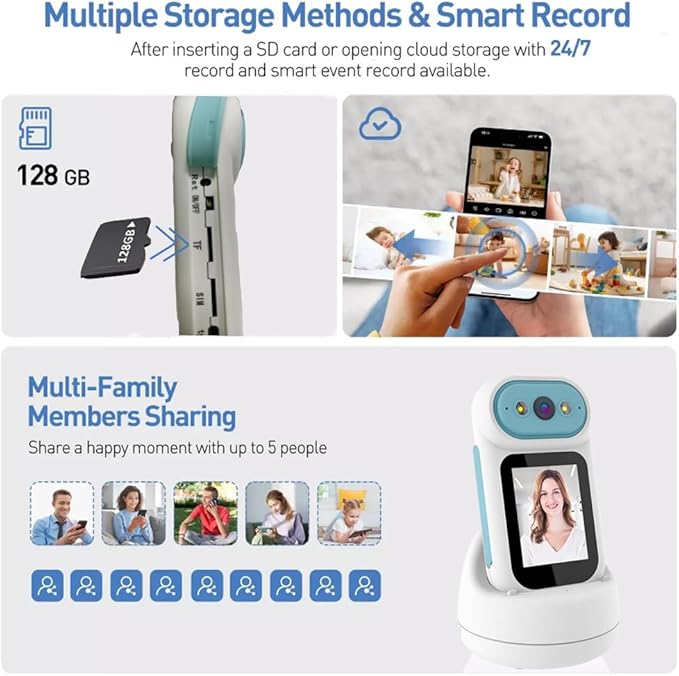 Video Calling Handheld Security Camera Indoor,Nanny Camera Baby Camera Pet Camera,2-Way Video Call 350°Pan Cameras for Home Security,Move Tracking,Alarm Push 1080P 2.8inch Screen,Night Vision