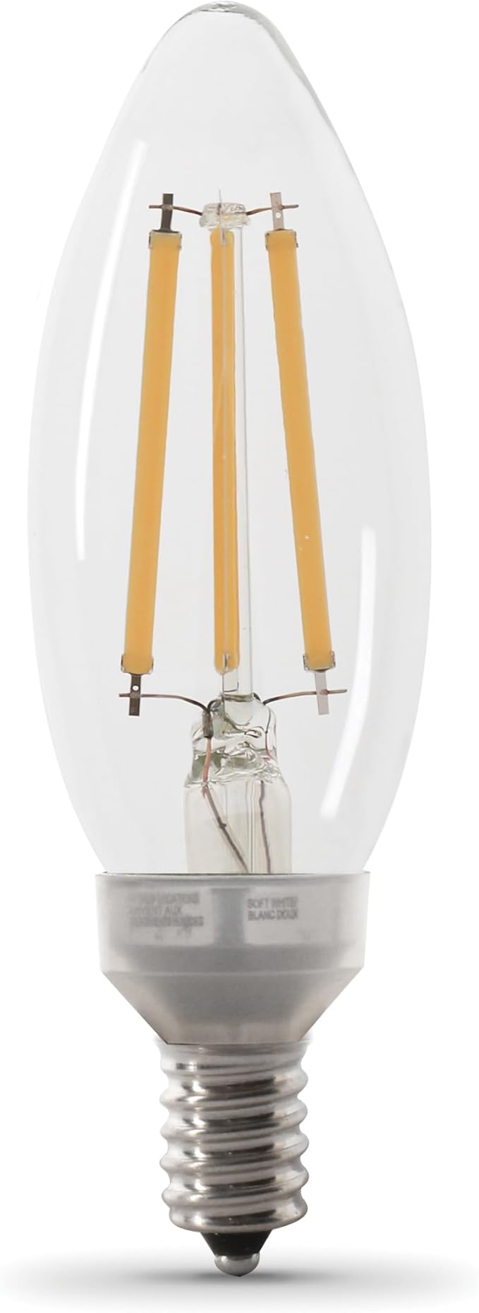 Feit Electric LED Candelabra Light Bulb, 100W Equivalent, Dimmable, E12 Base, 2700K Soft White, B10 Filament Torpedo Tip Decorative Lighting Bulbs, 13-Year Lifetime, BPCTC100927CAFIL/2/6, 12 Pack