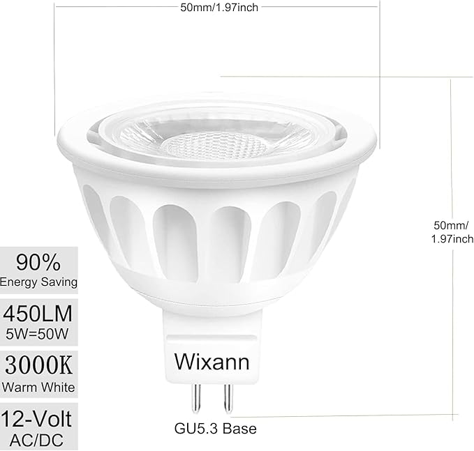 MR16 LED Bulb, 50W Halogen Equivalent, 5W 12V 3000K Soft Warm White, 450Lm GU5.3 Bi-Pin Base, 12V Spotlight Bulb,40 Degree Spot Lighting For Indoor/Outdoor Landscape Track Bulbs-Not Dimmable (10 Pack)