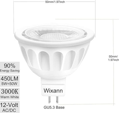 MR16 LED Bulb, 50W Halogen Equivalent, 5W 12V 3000K Soft Warm White, 450Lm GU5.3 Bi-Pin Base, 12V Spotlight Bulb,40 Degree Spot Lighting For Indoor/Outdoor Landscape Track Bulbs-Not Dimmable (10 Pack)