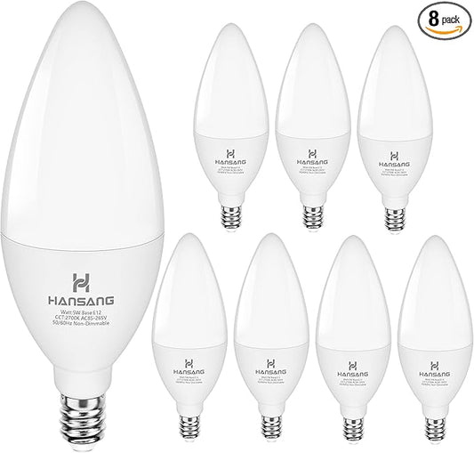 LED Ceililng Fan Light Bulbs Warm White 2700K E12 Candelabra Base, 60w Equivalent B11 Candelabra LED Bulbs Small Base, Chandelier Light Bulbs 500LM CRI85 120V Non-Dimmable 8 Pack