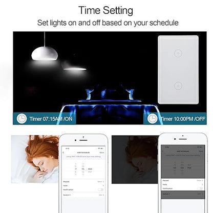 Dimmer Switches for Smart Light Touch Swith 2.4GHz Zigbee 2 Way White Tuya Easy to Install, Us Standard Electrical Light Switch (White 2 Way)