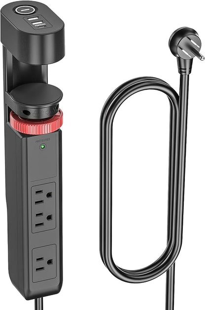 Desk Clamp Power Strip with 20W USB PD Fast Charging, 1020J Surge Protector Under Desk Power Strip, 6 Outlets & 3 USB Ports, No-Drill Mount Hub with 45° Flat Plug, 6FT Cord, ETL Listed