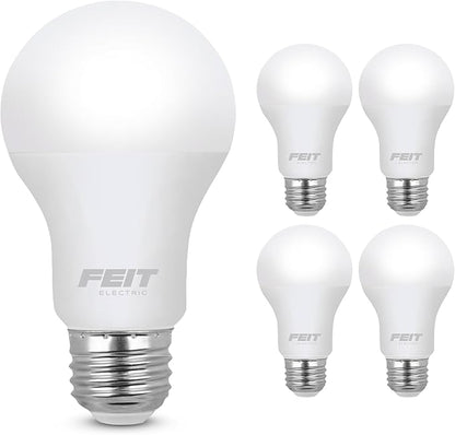 Feit Electric A19 LED Light Bulbs, 60W Equivalent, Non-Dimmable, 800 Lumens, E26 Standard Base, 2700k Soft White, 80 CRI, 10 Year Lifetime, Energy Efficient, 4 Pack, A800/827/10KLED/4