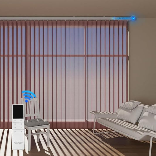 Motorized Sheer Vertical Blinds with Remote, Light Filtering Vertical Blind Sliding Door Blinds Remote Control Blinds for Sliding Glass Door Customize, Brown