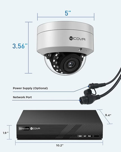 4COVR 4K Security Camera System, 6X 8MP IK10 Vandal-Proof Dome PoE IP Cameras, AI Human/Vehicle Detection, 8CH NVR & 2TB HDD, IP67 Weatherproof, 24/7 Outdoor Commercial Surveillance, LY54AX8M0806-1