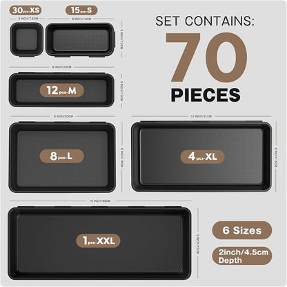A-LUGEI【70】【6 Size】Tool Box Organizer Tray Divider Set, 【Black】 Desk Drawer Organizer, Garage Organization and Storage Toolbox Accessories Rolling Tool Chest Cart Cabinet WorkBench Small Part