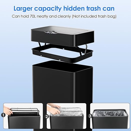 Sensor Trash Can, Touchless Motion Sensor Trash Bin, Smart Automatic Garbage Can with Soft-Close Lid, Bag Retainer Ring and Display Light,for Kitchen,Living Room Office (Black, 13.2 Gal)