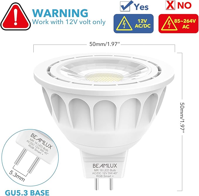 Smart WiFi MR16 Color Changing led Bulbs, Dimmable with App Control, 40° Beam Angle AC/DC12V GU5.3 Base, Compatible with Alexa and Google Home Assistant, No Hub Required 2 Pack
