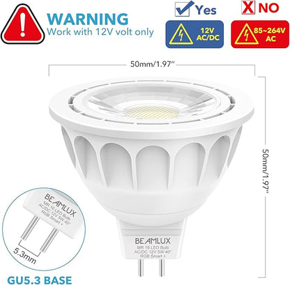 Smart WiFi MR16 Color Changing led Bulbs, Dimmable with App Control, 40° Beam Angle AC/DC12V GU5.3 Base, Compatible with Alexa and Google Home Assistant, No Hub Required 2 Pack