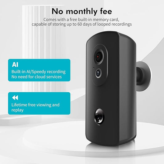 Outdoor Camera Wireless WiFi,AA Battery Operated Home Security Camera, Operates to -20°C, 1 Year Battery, Built in SD and AI, No Subscription,Cloud-Free, Outdoor Surveillance:Do it Yourself