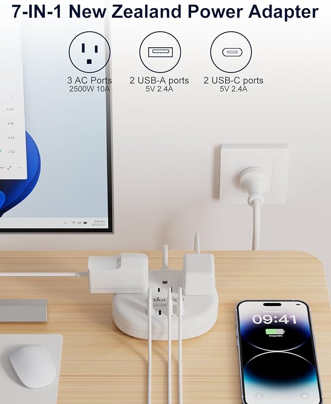 Australia Power Plug Adapter, 4FT AU Power Strip