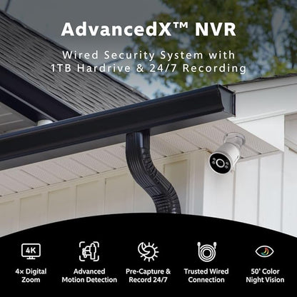 Swann AdvancedX Wired NVR 4K Security Camera System, 8 Channels, 8 PoE Cameras Outdoor, 1TB HDD Storage, Color Night Vision, Smart AI Video Analytics/Alerts, Motion Detection, 24/7 Recording