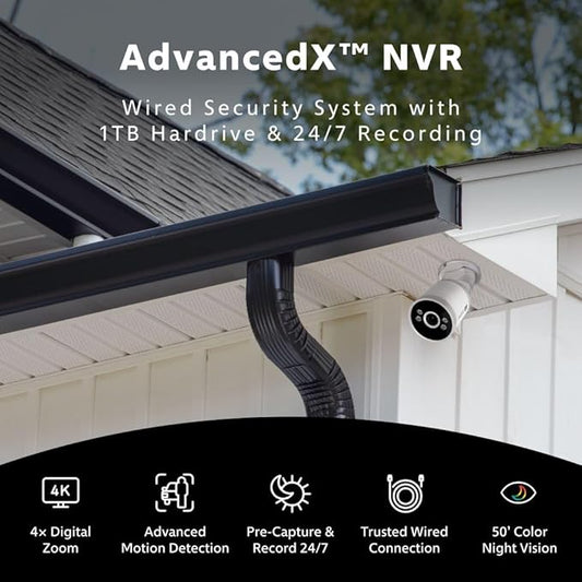 Swann AdvancedX Wired NVR 4K Security Camera System, 8 Channels, 8 PoE Cameras Outdoor, 1TB HDD Storage, Color Night Vision, Smart AI Video Analytics/Alerts, Motion Detection, 24/7 Recording