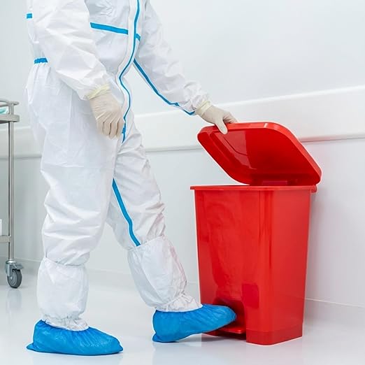 1pcs Red Step on Trash Can Hands-Free Waste Bin with Odor Control Lid Touchless Sanitary Use Garbage Can for Lab Dental Home Clinic Office (8 Gallon)