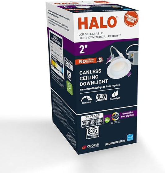 HALO LCR 2 in Regressed Canless LED Downlight, 10W, Indoor Outdoor, Dimmable, 6 Selectable Color Temperature, 800 Lumens, Wet Location, IC Rated, Matte White Shower Ceiling Light - LCR208RD9FSE020
