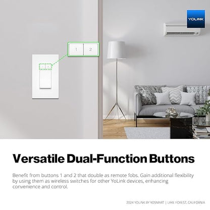 YoLink FlexSwitch, Single Pole Switch, Long-Lasting Battery Powered Smart Light Switch - No Neutral Wire Needed, Timer & Schedule Functions, Over-Temperature Protection, YoLink Hub Required