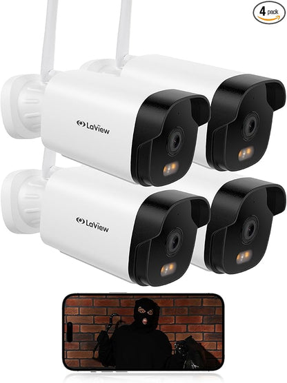 LaView 4K Outdoor Security Cameras,8MP HD Cameras for Home Security with AI Human Detection,IP65 Waterproof,2-Way Talk,Clear Night Vision,2.4G WiFi,SD Card Slot&US Cloud Storage,Work with Alexa(4pcs)