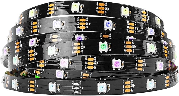 BTF-LIGHTING WS2812B IC RGB LED Strip,UL Listed,Pure Gold Wires,DC5V 16.4FT 150LED 5050SMD,Individually Addressable,Flexible for DIY Chasing Full Color Project,3M Tape,IP30(No Adapter or Controller)