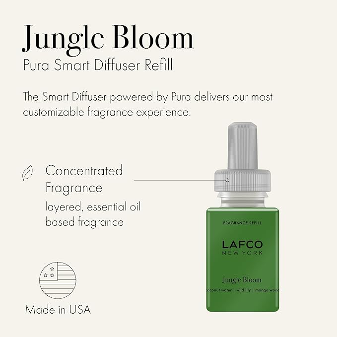LAFCO New York Pura Smart Device Refill, Jungle Bloom - Pack of 2 - Each Vial Delivers Up to 2 Weeks of Fragrance Life - Made in the USA
