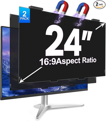 2Pack Magnetic 24 Inch Privacy Screen for Computer Monitor 16:9 Aspect Ratio, Hanging Removable Anti-Blue/Glare Protector Film, Anti Spy Desktop Security Private Filter 24in