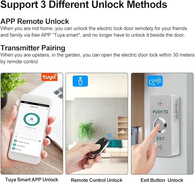 YiToo WiFi Tuya Access Control 180kg/350lbs Electric Magnetic Door Lock Kit System Gate Remote Control Smartphone APP Control